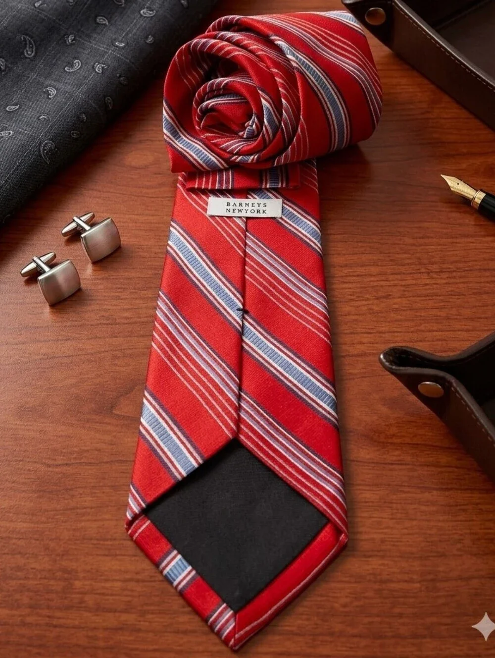 Barneys New York Silk Striped Luxury Tie - Red, Blue & White